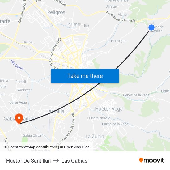 Huétor De Santillán to Las Gabias map