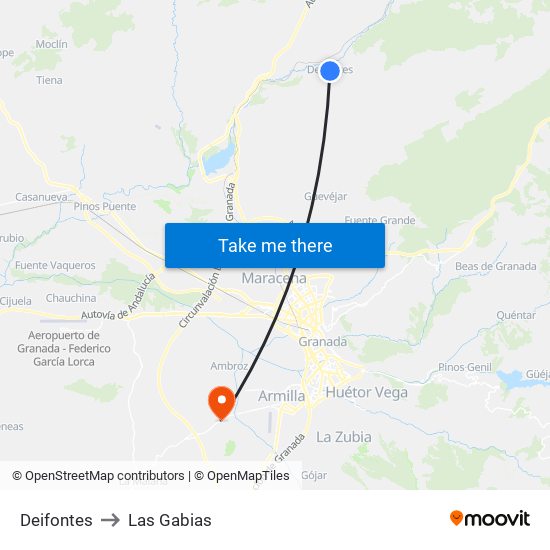 Deifontes to Las Gabias map