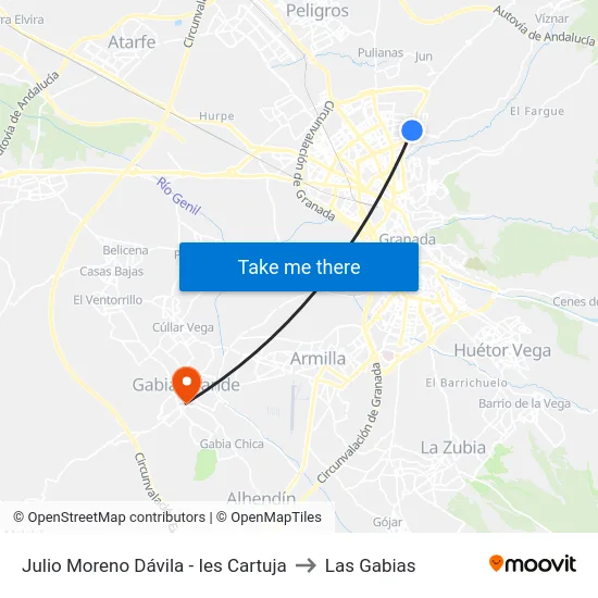 Julio Moreno Dávila - Ies Cartuja to Las Gabias map