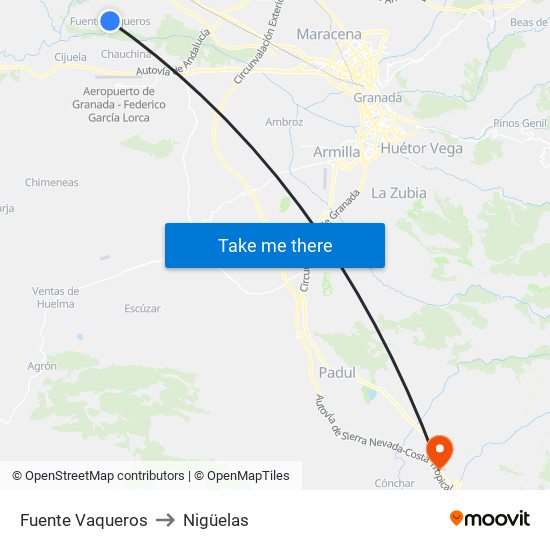Fuente Vaqueros to Nigüelas map