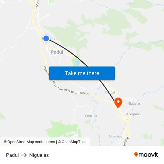 Padul to Nigüelas map