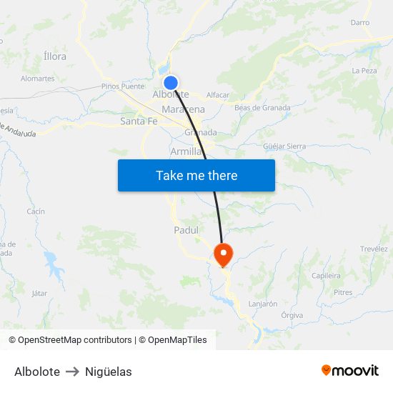 Albolote to Nigüelas map