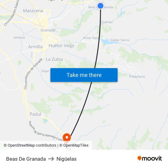 Beas De Granada to Nigüelas map