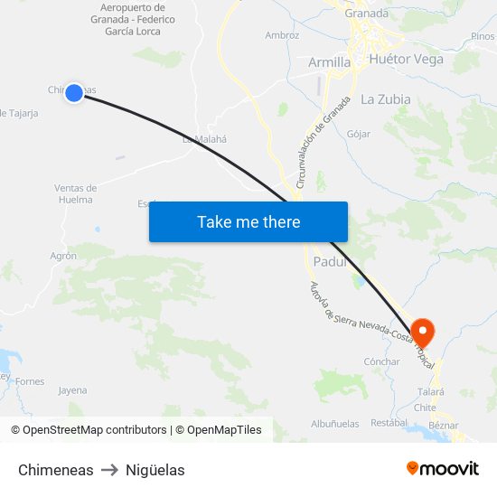 Chimeneas to Nigüelas map