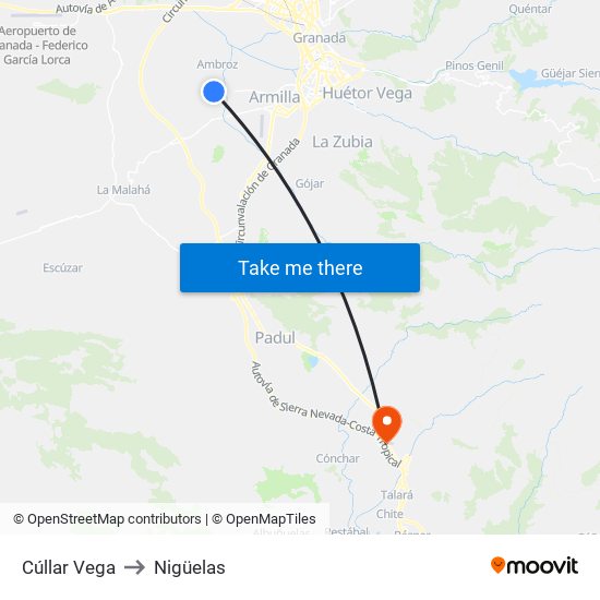 Cúllar Vega to Nigüelas map