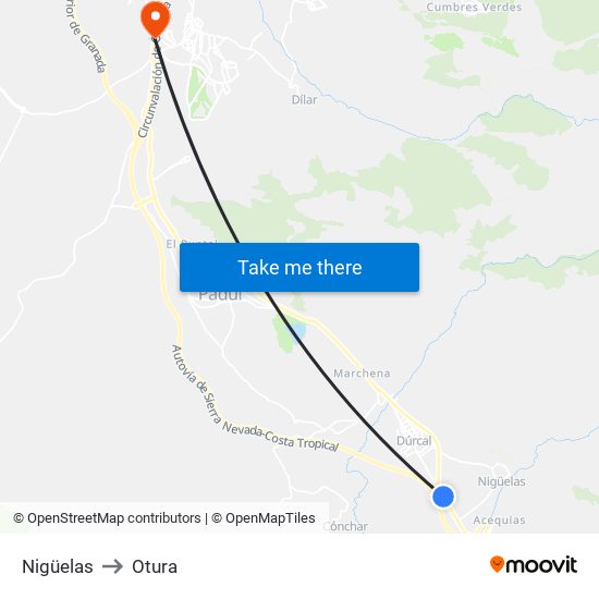 Nigüelas to Otura map