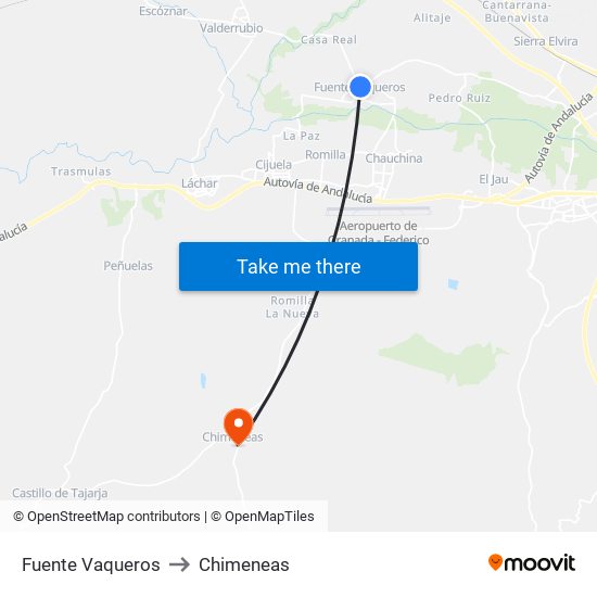 Fuente Vaqueros to Chimeneas map