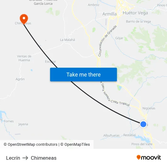 Lecrín to Chimeneas map