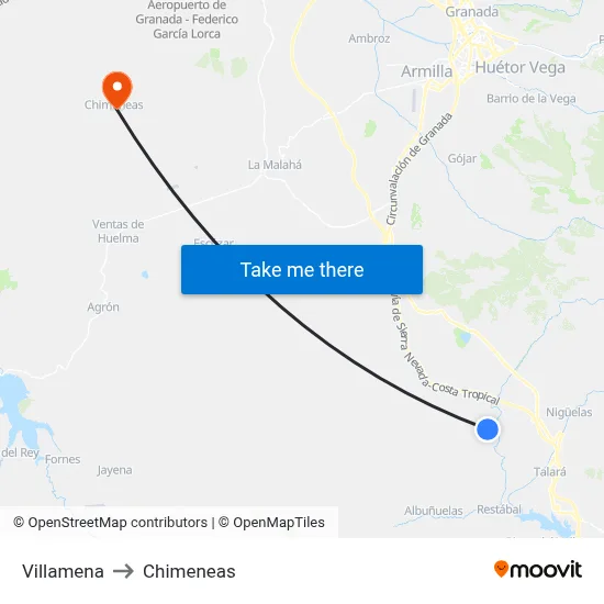 Villamena to Chimeneas map