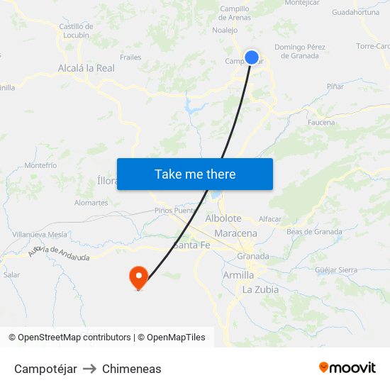 Campotéjar to Chimeneas map