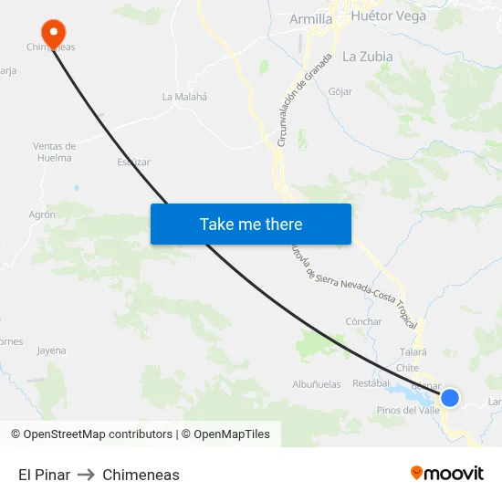 El Pinar to Chimeneas map