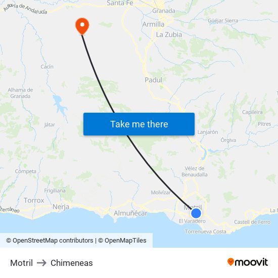 Motril to Chimeneas map