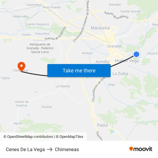 Cenes De La Vega to Chimeneas map