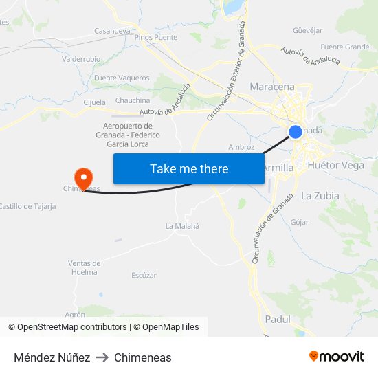 Méndez Núñez to Chimeneas map