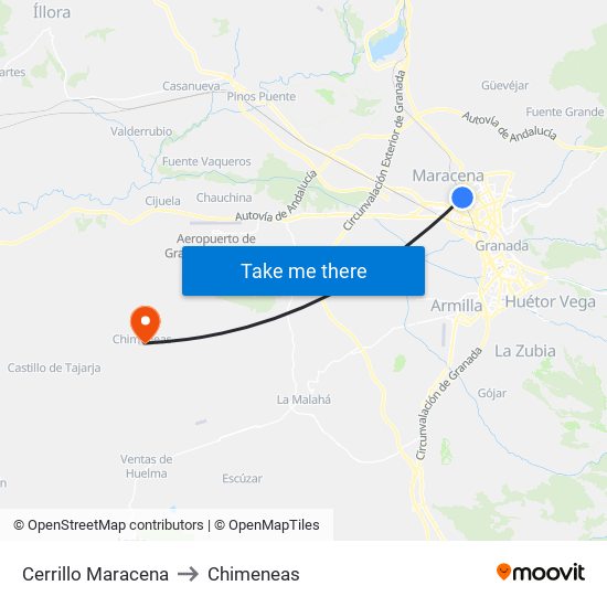 Cerrillo Maracena to Chimeneas map