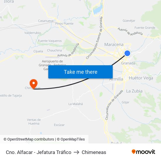 Cno. Alfacar - Jefatura Tráfico to Chimeneas map