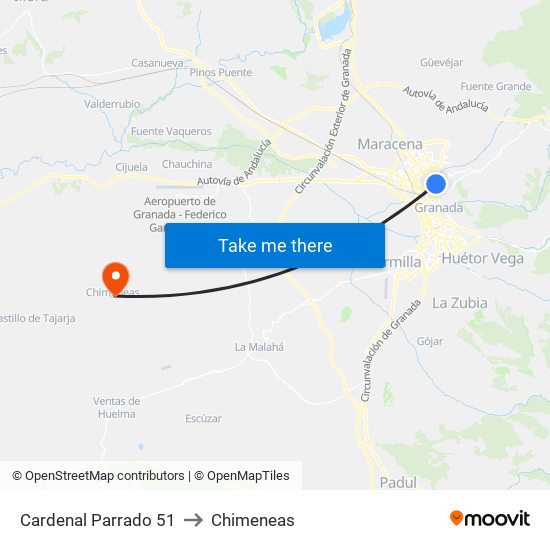 Cardenal Parrado 51 to Chimeneas map