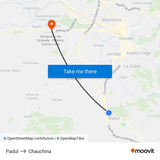 Padul to Chauchina map