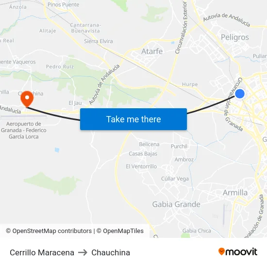 Cerrillo Maracena to Chauchina map