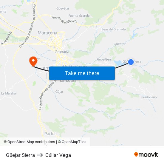 Güejar Sierra to Cúllar Vega map