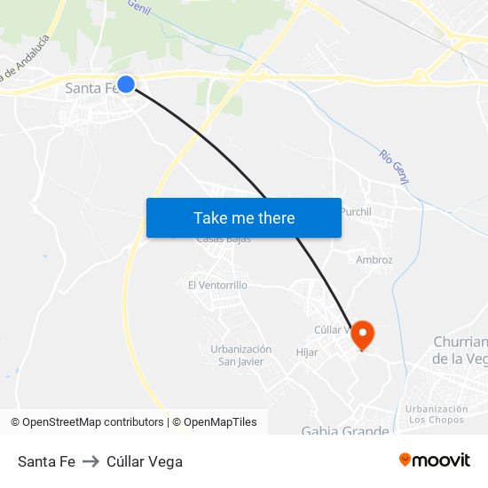 Santa Fe to Cúllar Vega map