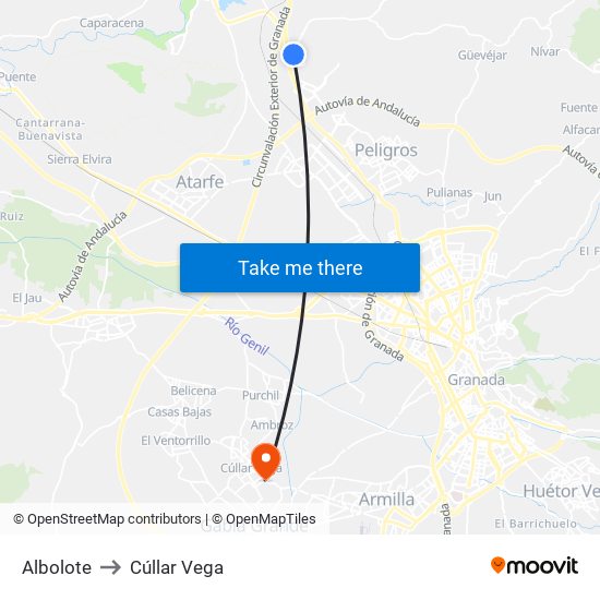 Albolote to Cúllar Vega map