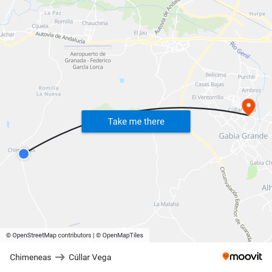 Chimeneas to Cúllar Vega map