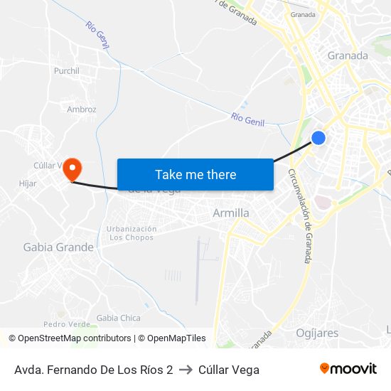 Avda. Fernando De Los Ríos 2 to Cúllar Vega map
