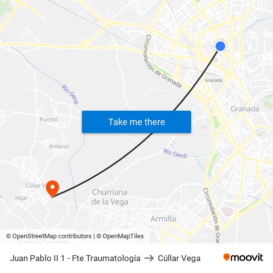 Juan Pablo II 1 - Fte Traumatología to Cúllar Vega map