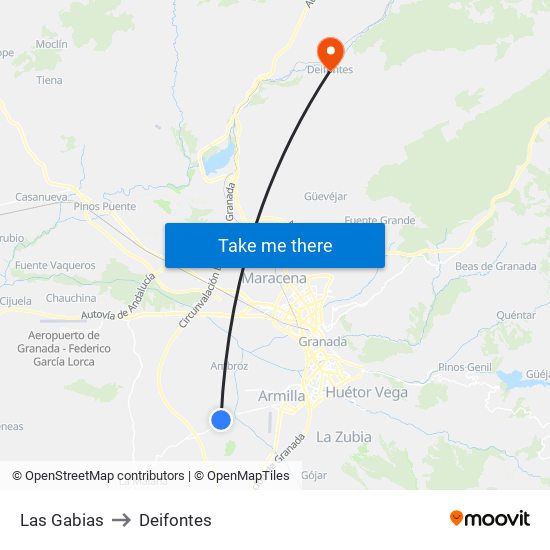 Las Gabias to Deifontes map