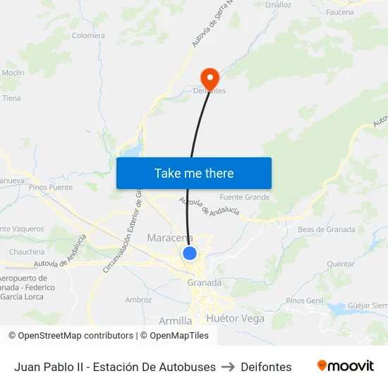 Juan Pablo II - Estación De Autobuses to Deifontes map