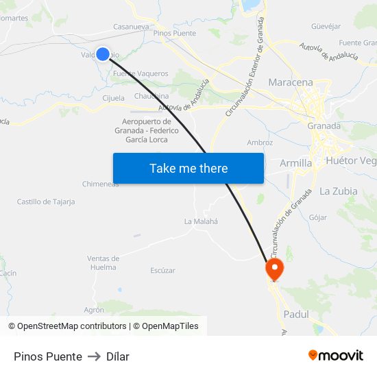 Pinos Puente to Dílar map