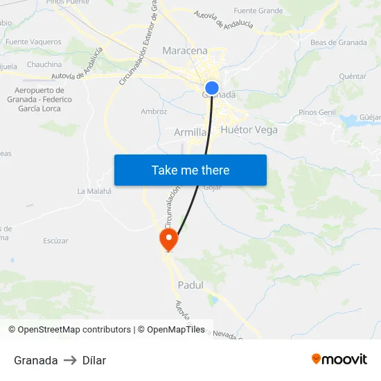 Granada to Dílar map