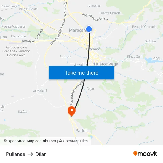 Pulianas to Dílar map