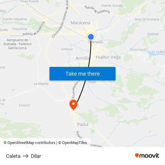 Caleta to Dílar map