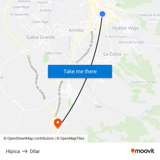 Hípica to Dílar map