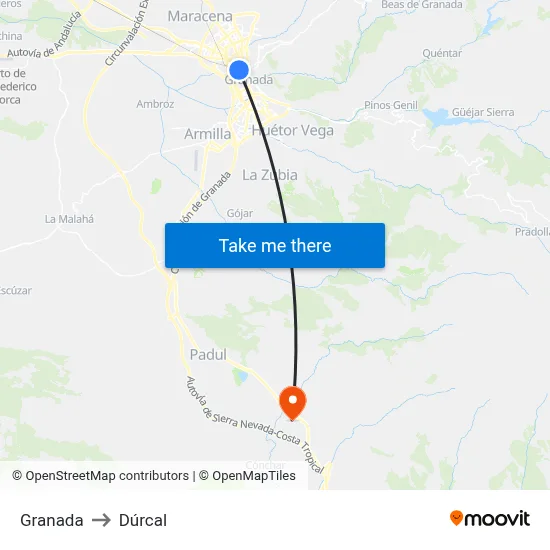 Granada to Dúrcal map