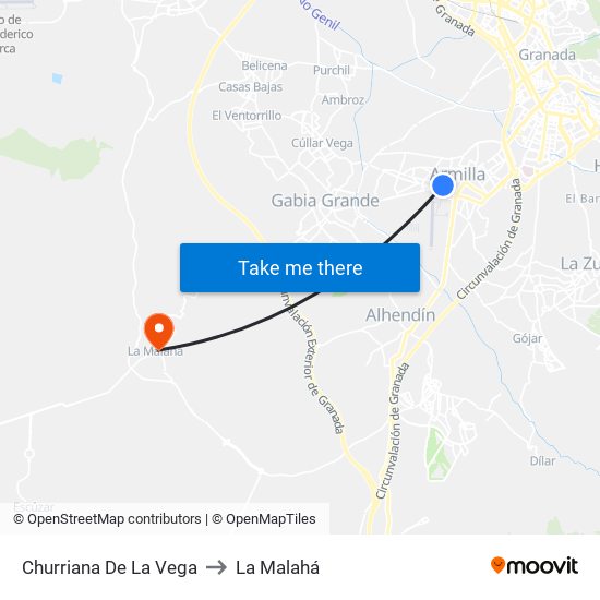 Churriana De La Vega to La Malahá map