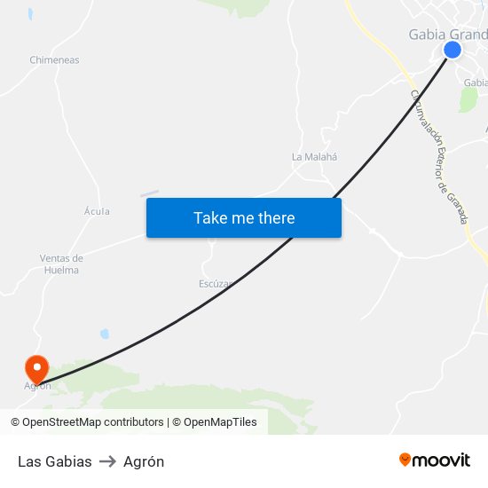 Las Gabias to Agrón map