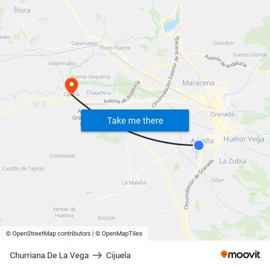 Churriana De La Vega to Cijuela map