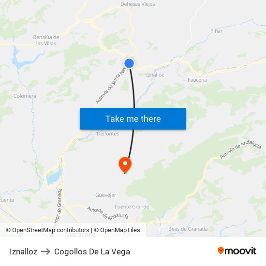 Iznalloz to Cogollos De La Vega map
