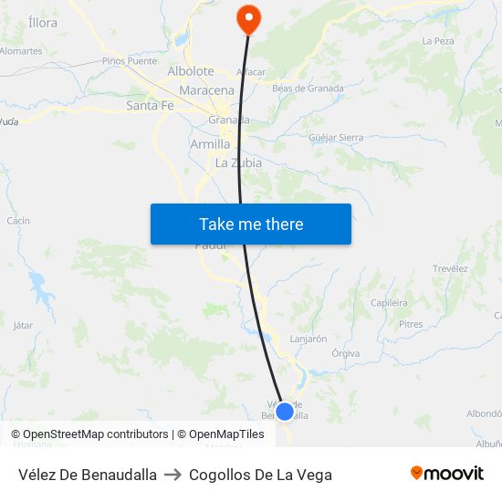 Vélez De Benaudalla to Cogollos De La Vega map