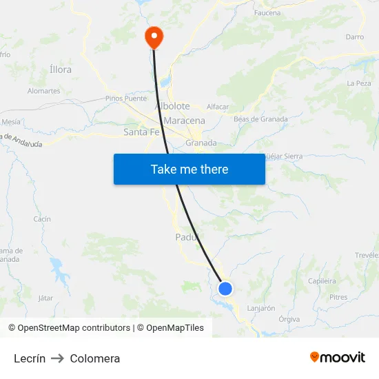 Lecrín to Colomera map
