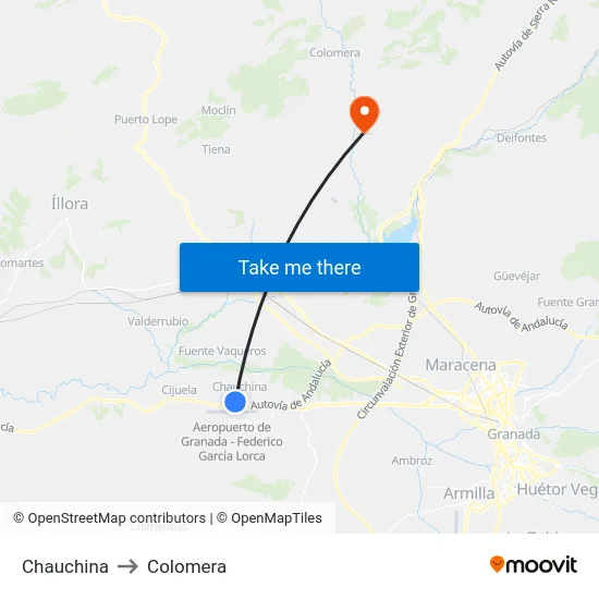 Chauchina to Colomera map