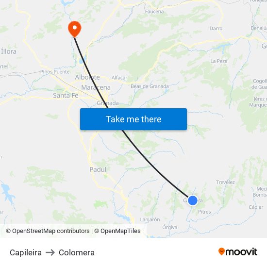 Capileira to Colomera map