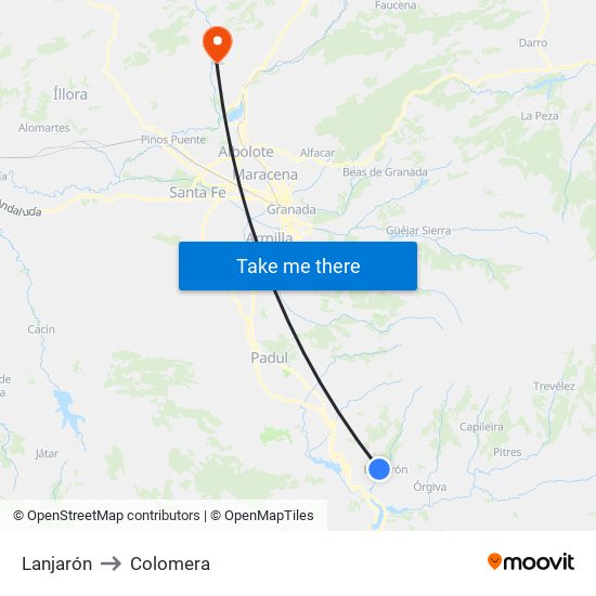 Lanjarón to Colomera map