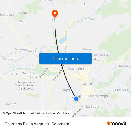 Churriana De La Vega to Colomera map