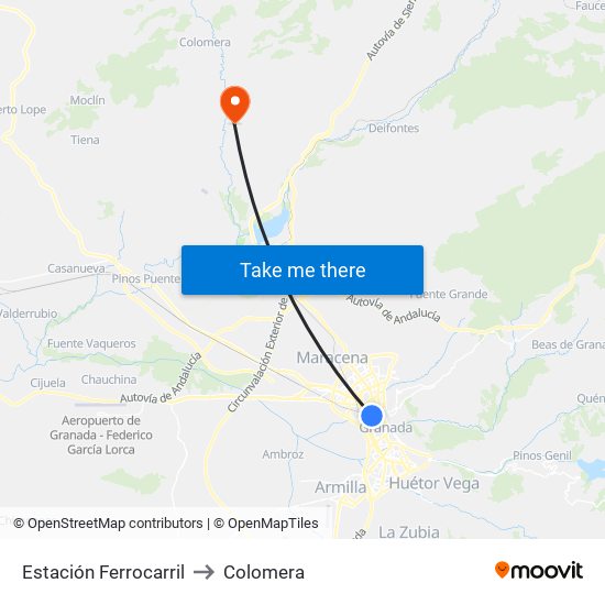 Estación Ferrocarril to Colomera map