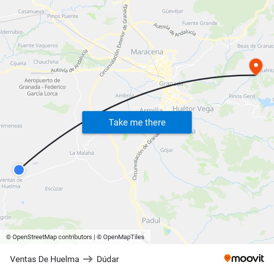 Ventas De Huelma to Dúdar map