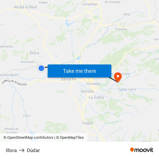 Illora to Dúdar map
